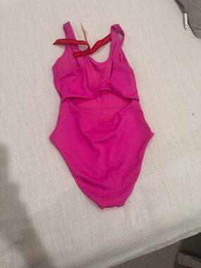 Left On Friday Hot Pink One-Piece Swimsuit with Red Accent Straps
